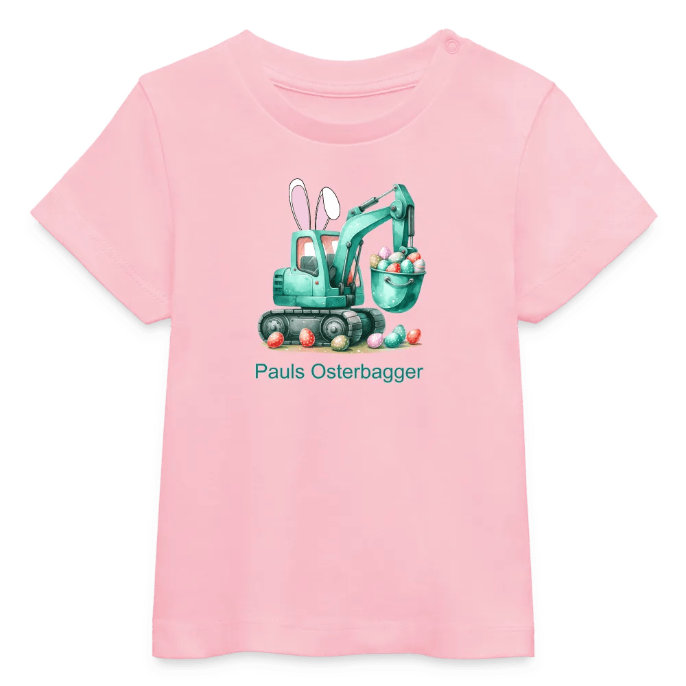 happy-prints.eu - Baby Bio-T-Shirt mit Bagger, Ostereier und Osterhasen Ohren - Jungen Shirt für Ostern bis ca. 3 Jahre - Motiv, Text, Farbe und Produkt einfach änderbar