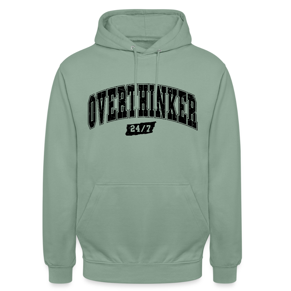 Personalisierter Unisex Hoodie für Damen und Herren mit Spruch "Overthinker" - Motiv und Text anpassbar - viele Größen und Farben - Graugrün