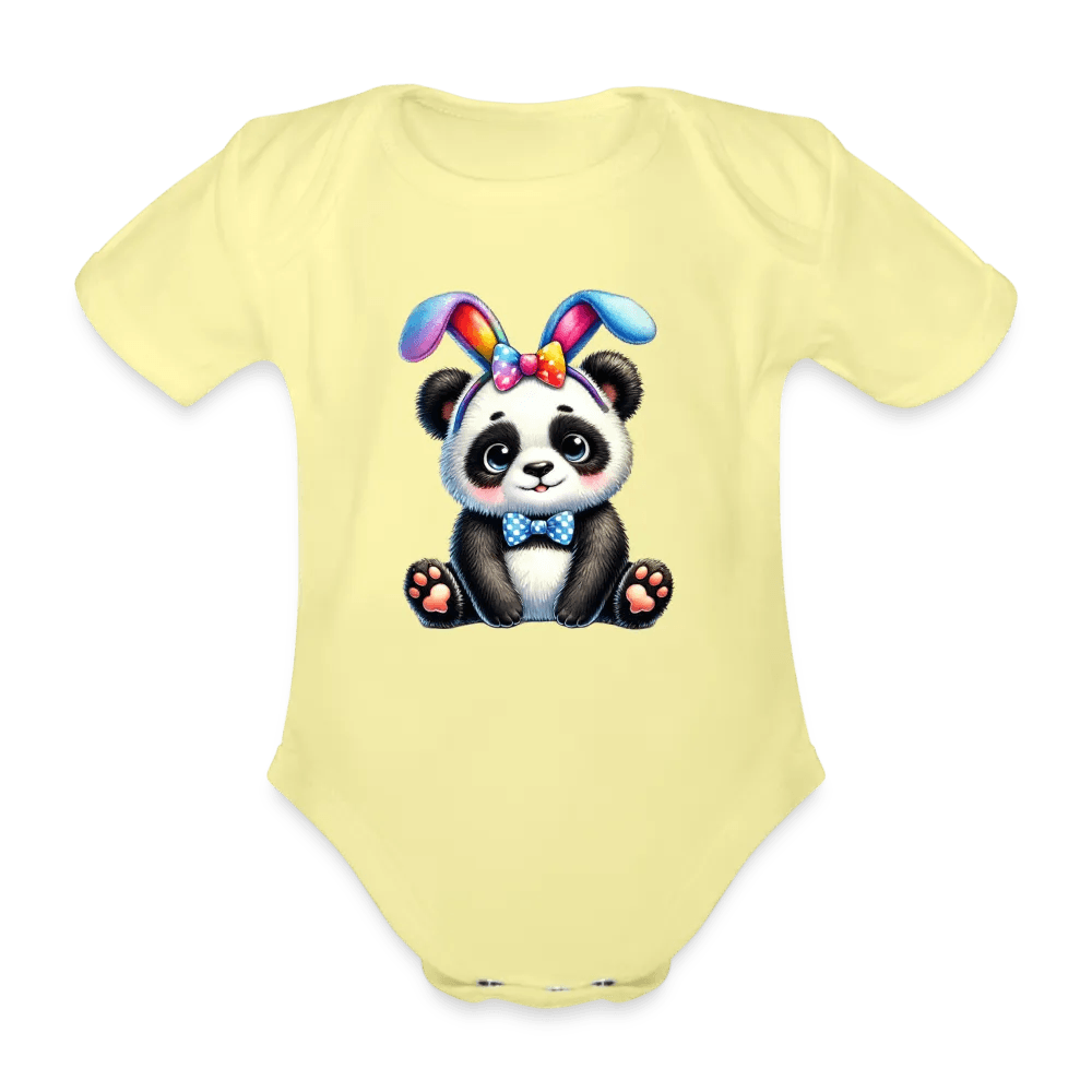 happy-prints.eu - Personalisierter Baby Bio-Kurzarm-Body für Mädchen mit Pandabär und Regenbogen Ohren für Ostern - in vielen Farben und Größen - Motiv und Text individualisierbar
