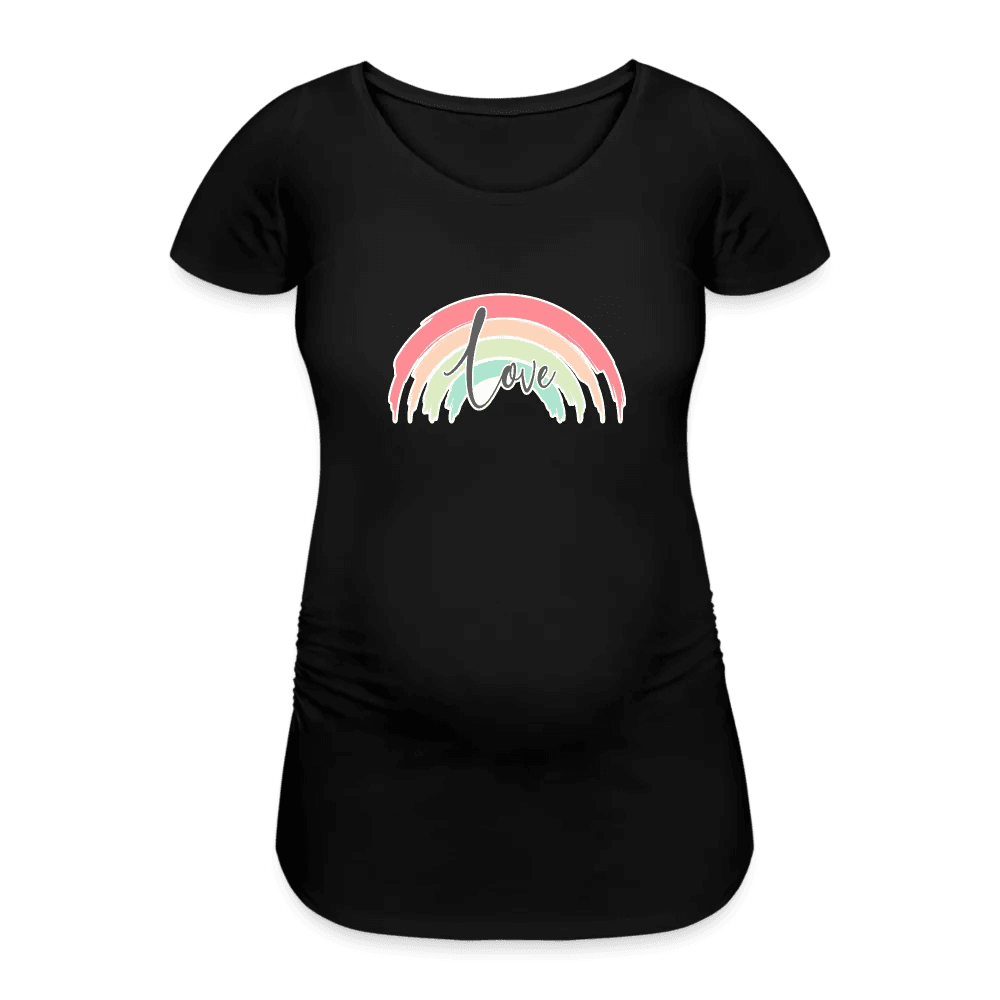 happy-prints.eu - Personalisiertes weißes Schwangerschaft T-Shirt für Frauen mit Regenbogen und Love - Print Shirts für werdende Mama in vielen Größen - Motiv und Text änderbar
