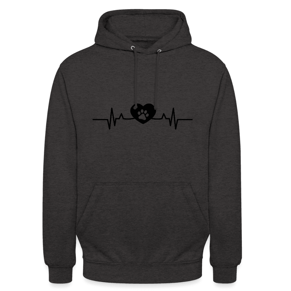 happy-prints.eu - Personalisierter Unisex Hoodie mit Hundepfote in Herz auf Herzschlaglinie - Hearbeat Sweater für Damen und Herren - in vielen Farben und große Größen