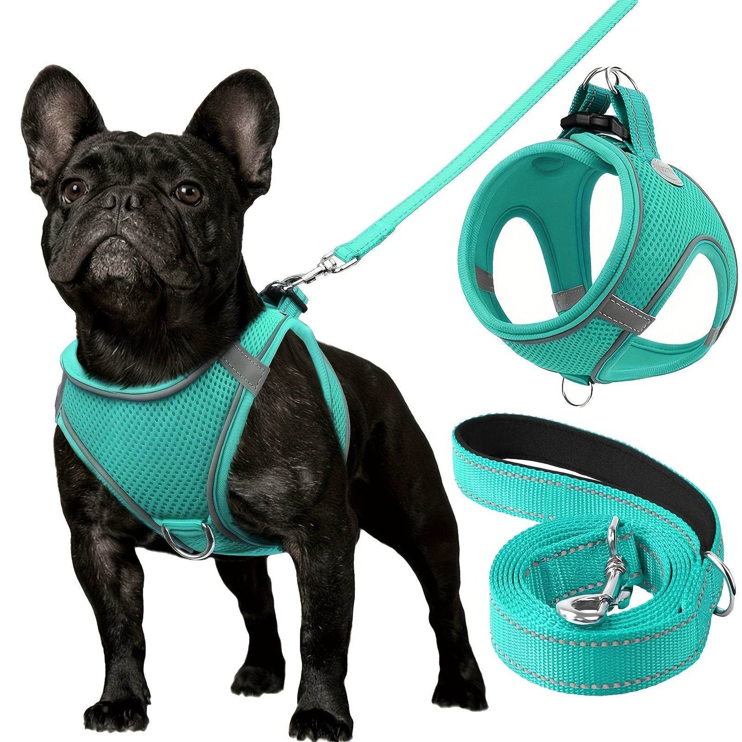 happy-prints.eu - ReflektierendesMesh- Hundegeschirr und Leinen-Set - atmungsaktives Mesh-Weste mit Gepolstertem Nylon-Leine - für kleine bis mittlere Rassen