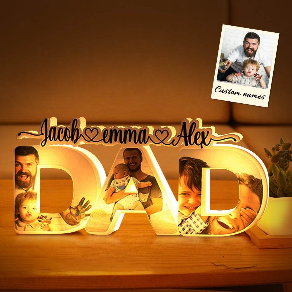 happy-prints.eu - Personalisierte Dad-Foto-Lampe mit eigene Fotos und Namen - für Vatertag, Geburtstag und mehr