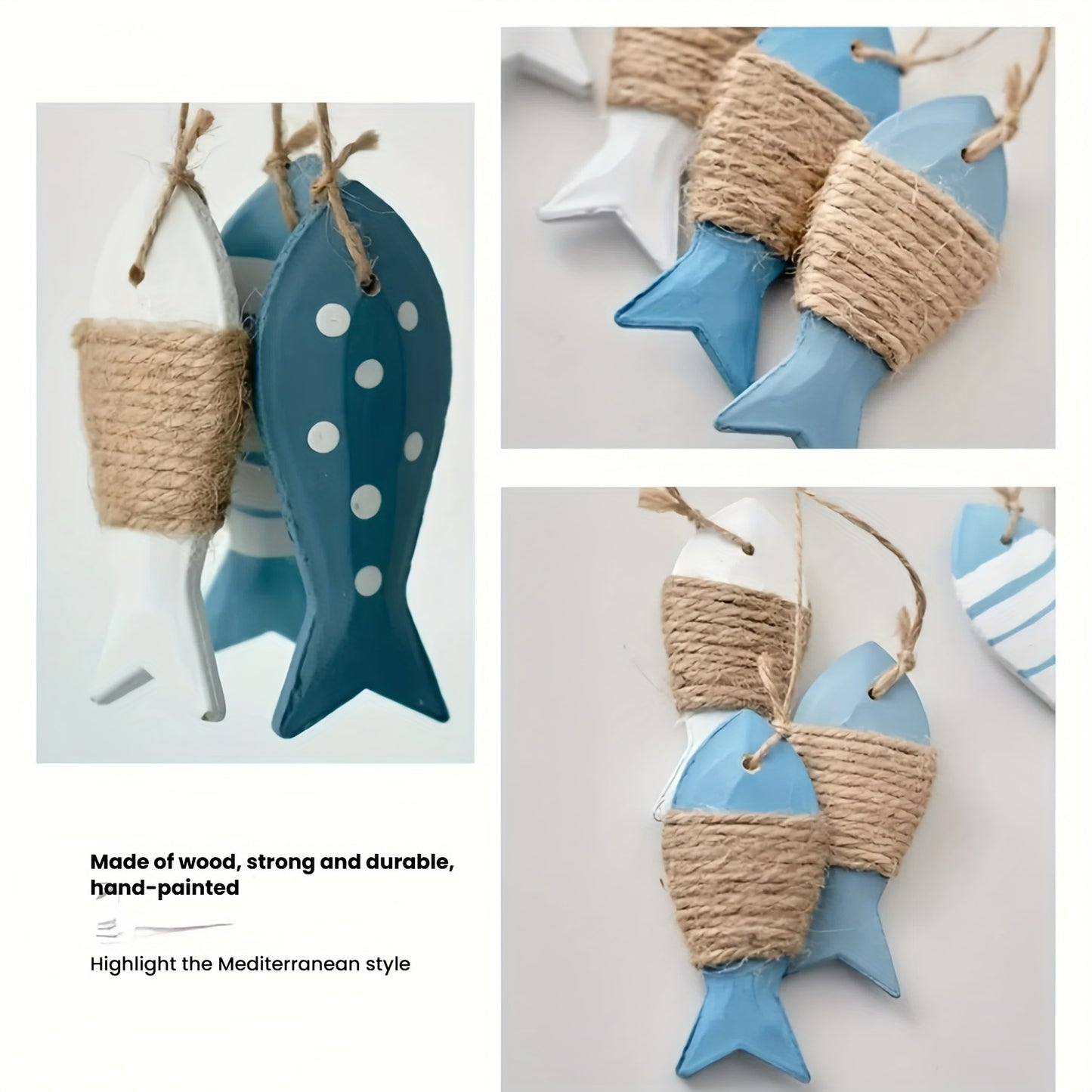 3er-Set süße sommerliche Holzfisch-Deko zum Aufhängen (8,5cm groß) – maritime Fische mit Seil für mediterranes Sommerflair