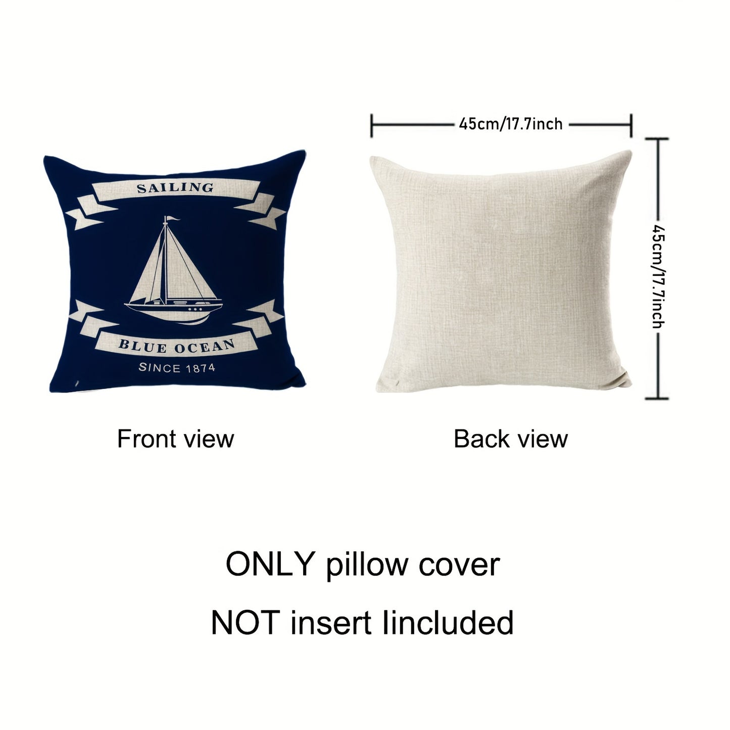 4er-Set nautische Kissenbezüge für maritime Sommerdeko in Blau, Weiß & Rot für Zuhause oder Boot - 45x45 cm - 100 % Polyester