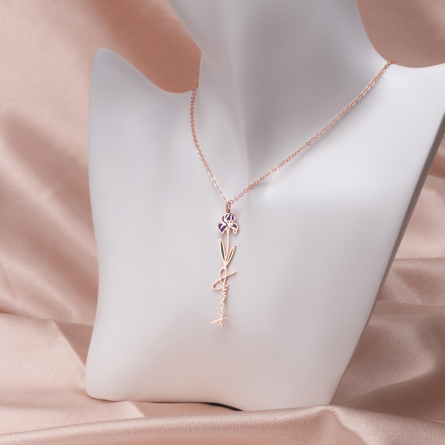 Personalisierte Halskette mit Name und hübscher Geburtsmonats-Blume - 925 Silver -