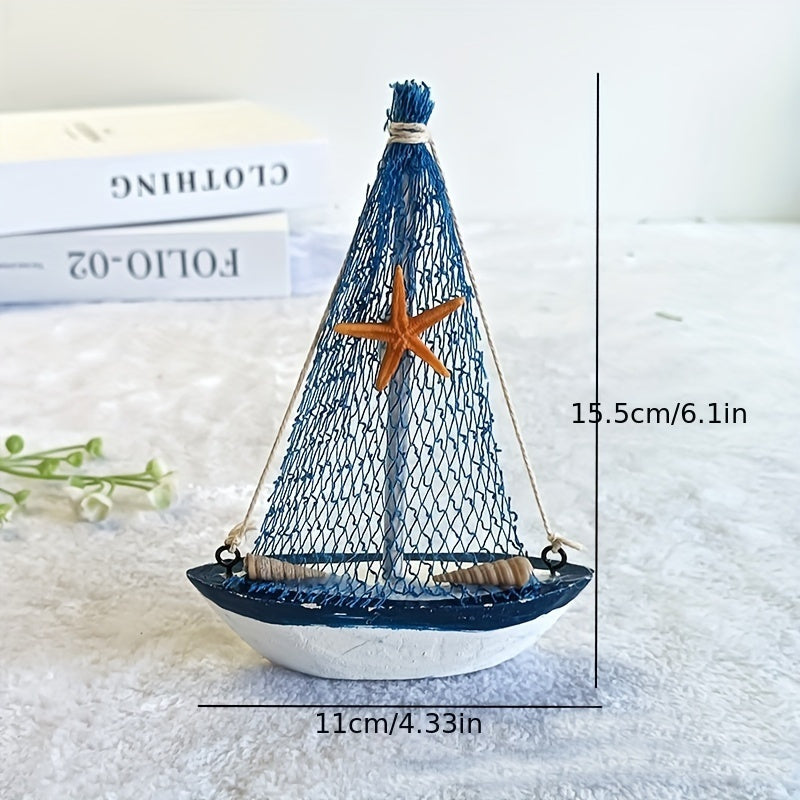 Maritimes Deko-Segelboot aus Holz – 15,5cm Modell mit Fahne, Möwe oder Netz - zur Sommer-Deko für Badezimmer, Wohnzimmer