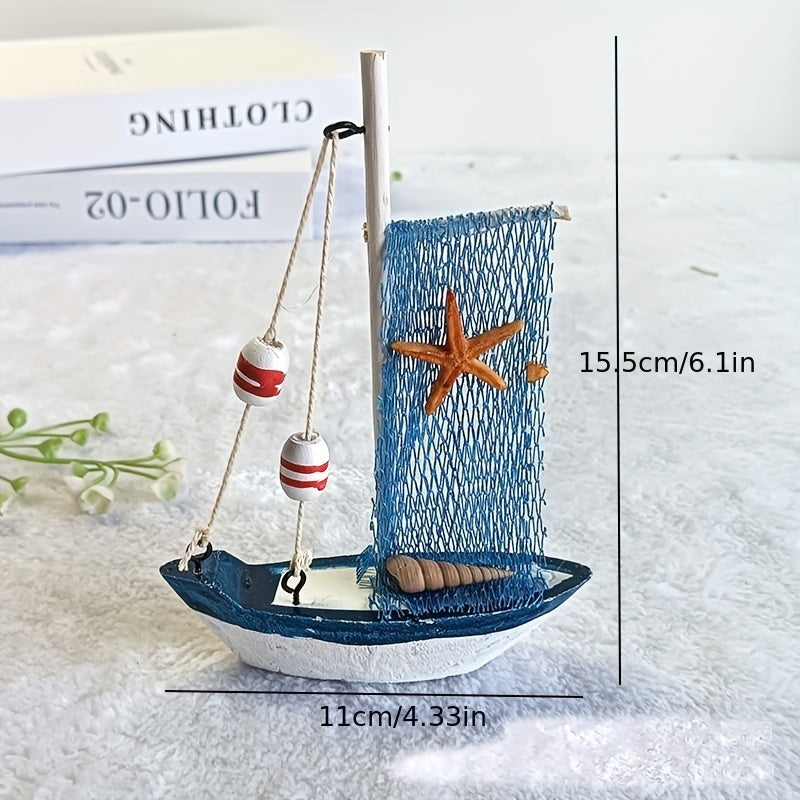 Maritimes Deko-Segelboot aus Holz – 15,5cm Modell mit Fahne, Möwe oder Netz - zur Sommer-Deko für Badezimmer, Wohnzimmer