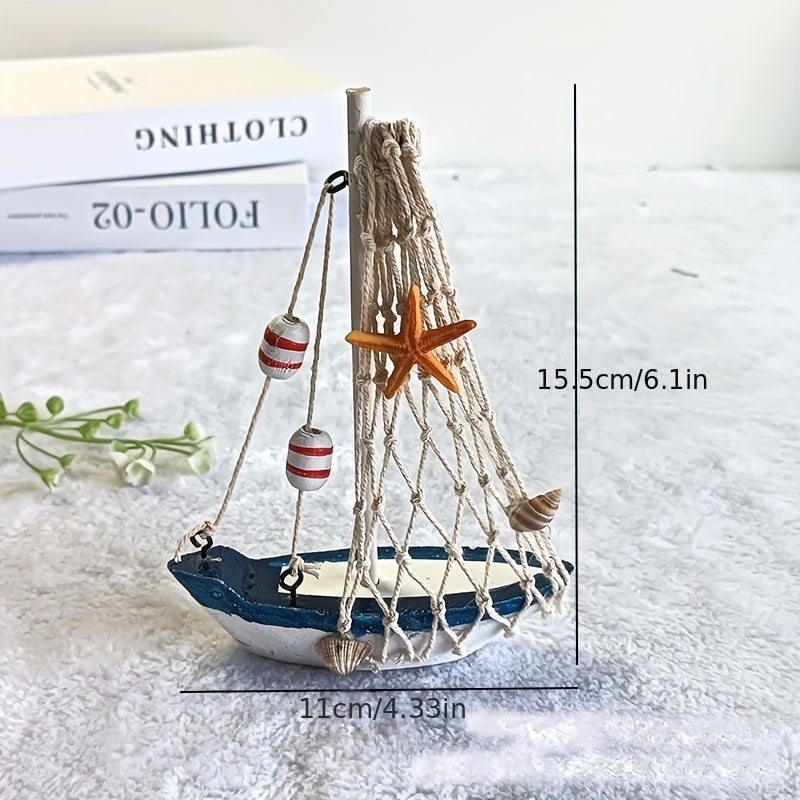 Maritimes Deko-Segelboot aus Holz – 15,5cm Modell mit Fahne, Möwe oder Netz - zur Sommer-Deko für Badezimmer, Wohnzimmer