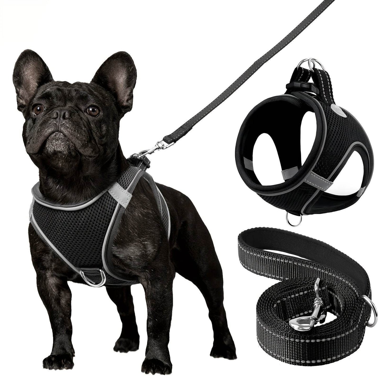 happy-prints.eu - ReflektierendesMesh- Hundegeschirr und Leinen-Set - atmungsaktives Mesh-Weste mit Gepolstertem Nylon-Leine - für kleine bis mittlere Rassen