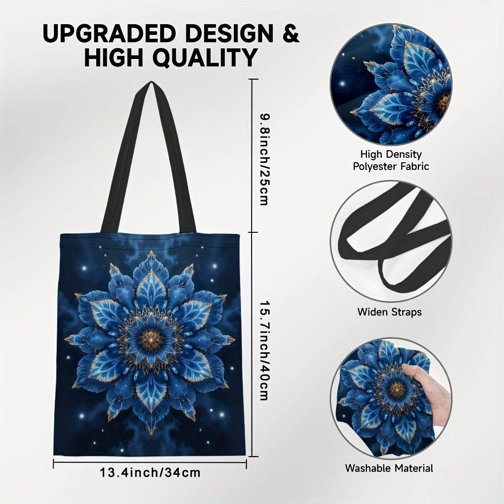 happy-prints.eu - Hübsche Mandala Tragetasche aus Polyester – stilvolle Einkaufstasche in Blau & Gold, langlebig & faltbar