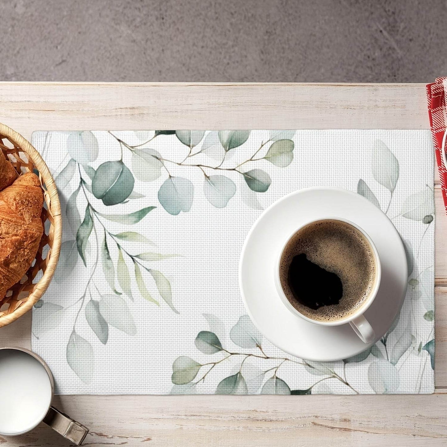 happy-prints.eu - 4er-Set mit Eukalyptus Motiv - Platzsets in salbei und grau – waschbar und hitzebeständig