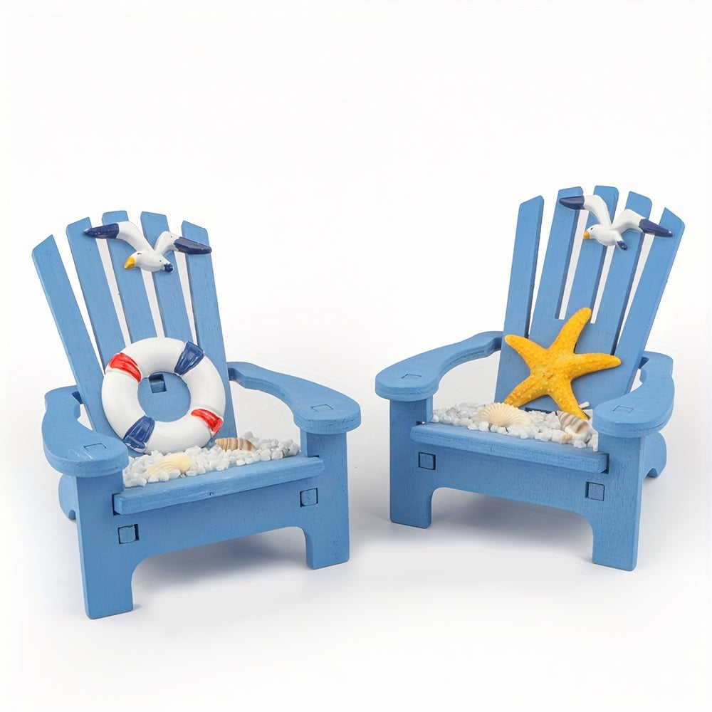 1 Stück handgefertigter Mini-Holzstuhl als maritime Deko mit Seestern, Schiff, Anker oder Möwe - 10cm hoch - für Sommer & Urlaubsflair