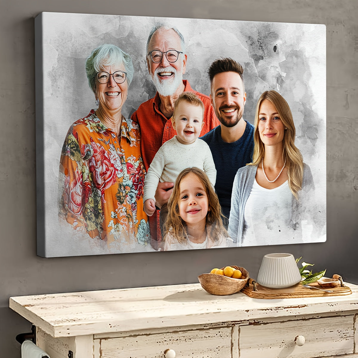Personalisiertes Aquarellbild mit geliebten Menschen / der Familie – individuelles Familienporträt aus verschiedenen Fotos - in verschiedenen Größen - lade hier Deine Fotos hoch