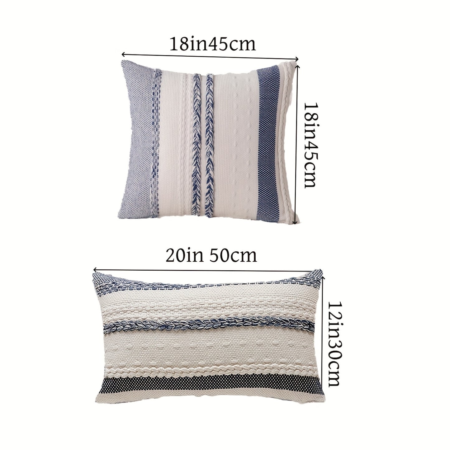 2er-Set Boho Kissenbezüge – Gestreifte Sommer-Kissenhüllen mit Reißverschluss, 100% Polyester, in 2 Größen