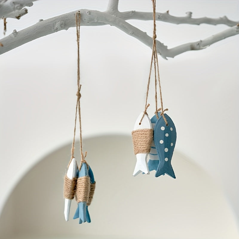 3er-Set süße sommerliche Holzfisch-Deko zum Aufhängen (8,5cm groß) – maritime Fische mit Seil für mediterranes Sommerflair