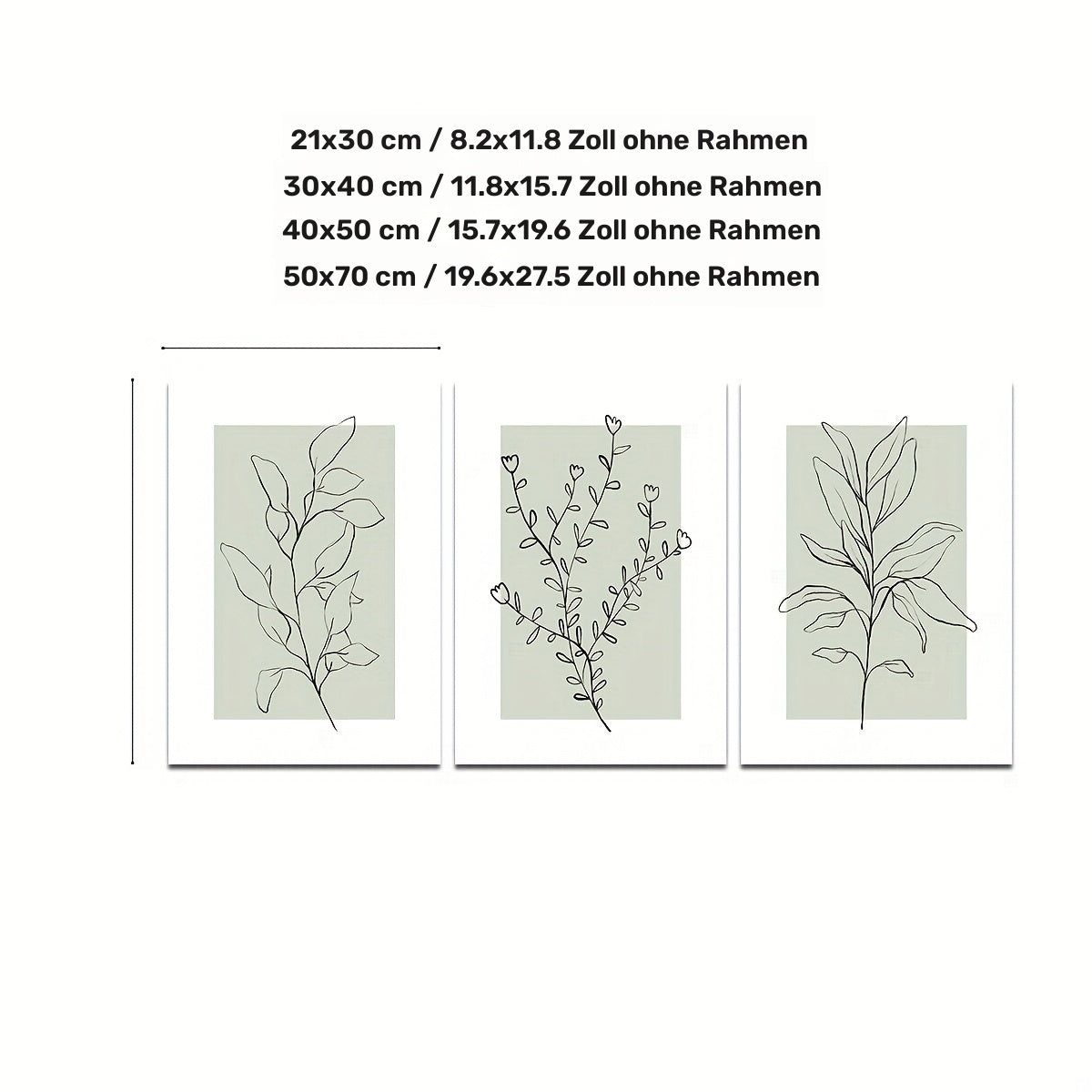 3er-Set Boho Poster mit Blumen auf salbei -Leinwanddruck „Sage Harmony“ – rahmenlose Leinwandkunst mit floralen Linienzeichnungen in Salbeigrün & Weiß