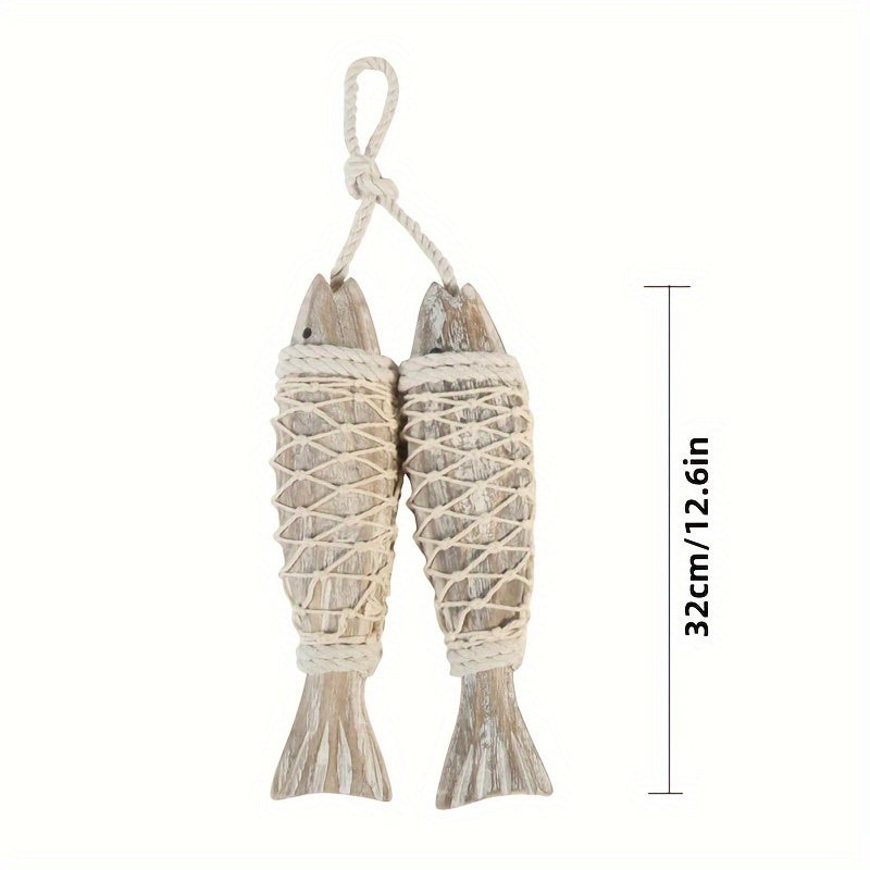 2er-Set hübsche rustikale Holzfische mit 20 cm oder 32 cm – handgeschnitzte maritime Fisch-Deko im Vintage-Stil für Strandhaus, Garten & Boot - in zwei Größen