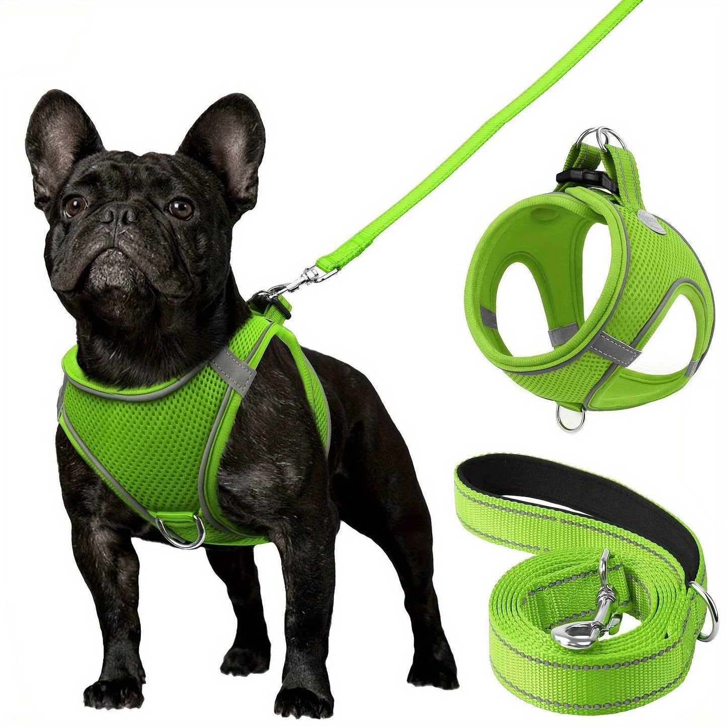 happy-prints.eu - ReflektierendesMesh- Hundegeschirr und Leinen-Set - atmungsaktives Mesh-Weste mit Gepolstertem Nylon-Leine - für kleine bis mittlere Rassen