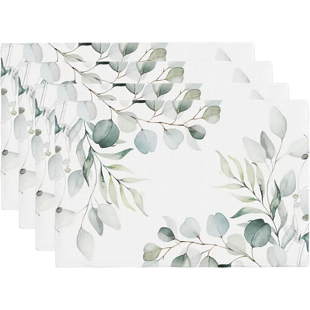 happy-prints.eu - 4er-Set mit Eukalyptus Motiv - Platzsets in salbei und grau – waschbar und hitzebeständig