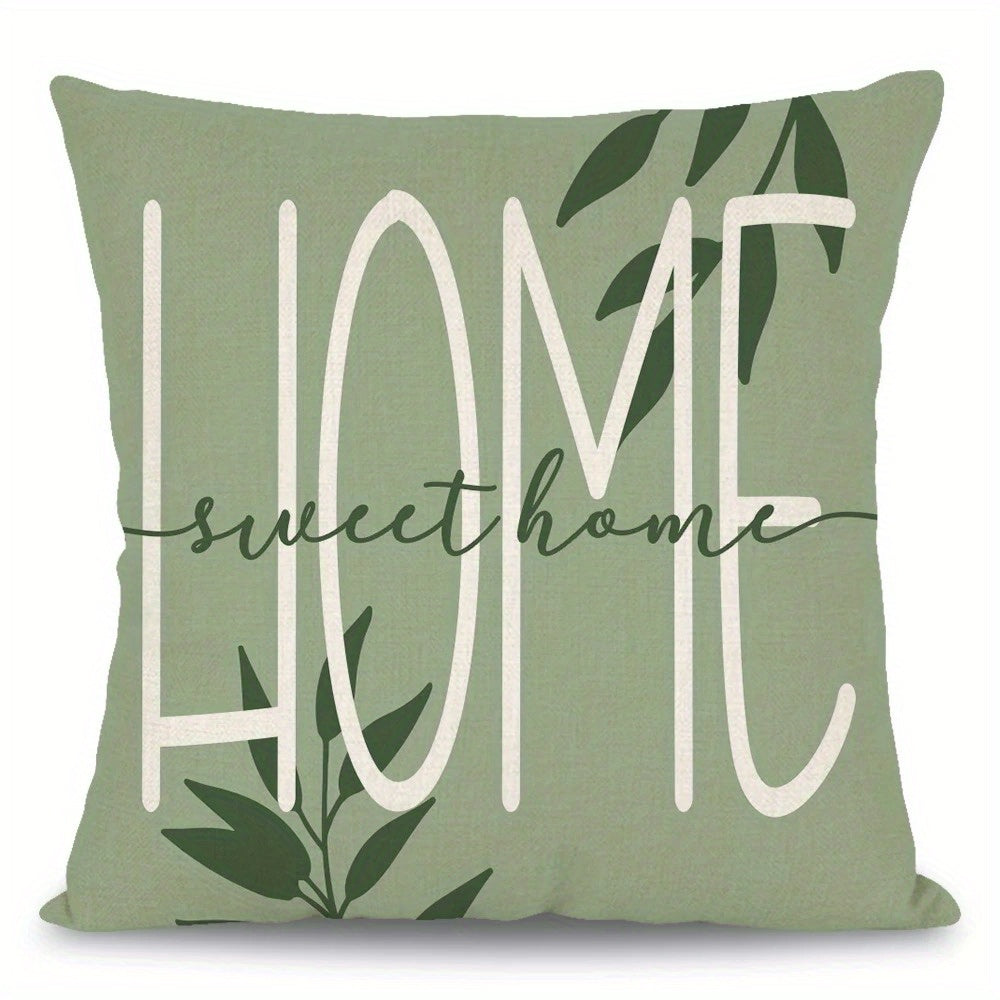 4er-Set Kissenbezüge „Salbei & Shapes“ – Modern Nordic Sofa-Dekoration mit Blumen, Geometrie & „Home Sweet Home“ - in vier Größen