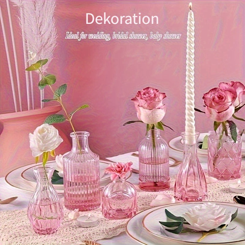 12er-Set Glasvasen mit kleine Vintage-Vasen - verschiedene Farben: Blau, Grün & Rosa für Sommerpartys, Hochzeitsdeko & Tischblumenschmuck - Summer Bloom