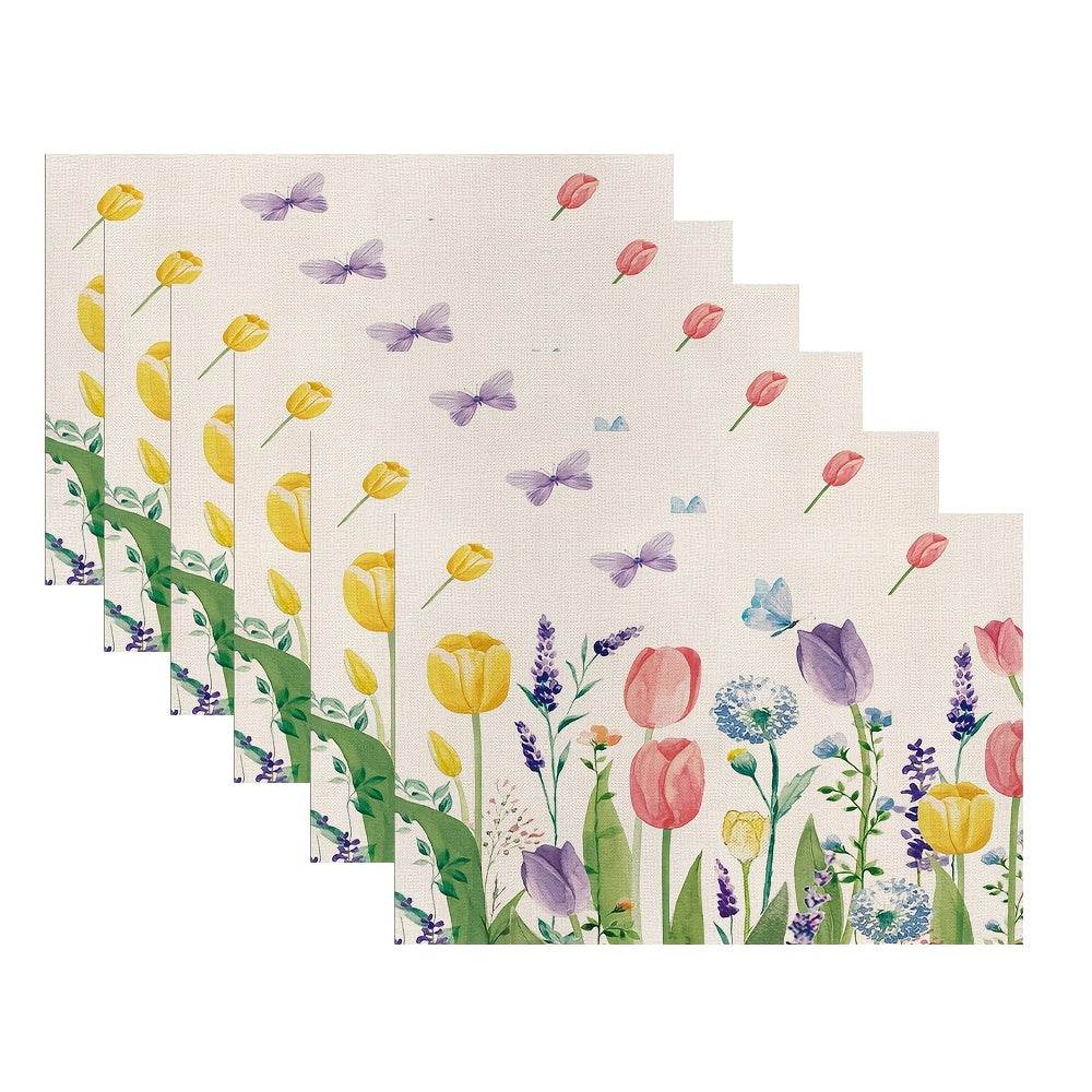 happy-prints.eu - Frühlingshaftes 7-teiliges Tulpen Tischset – Blumen Tischläufer & Platzsets für innen und außen