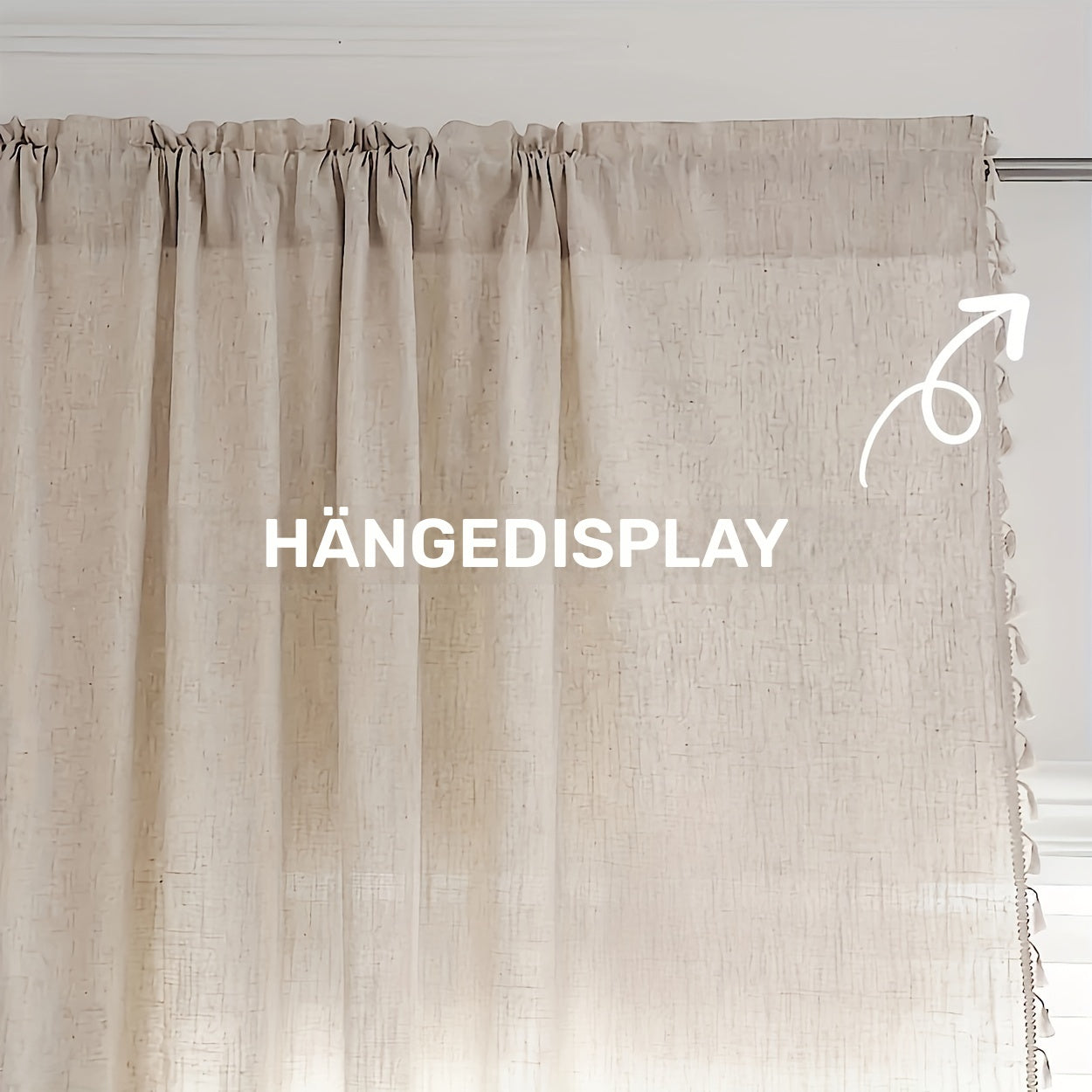 1 Stück Boho Vorhang mit bezaubernden Fransen „Golden Whisper“ – Durchsichtiger Lichtfilter-Vorhang in Beige mit Goldakzenten, Gewebt aus 100 % Polyester, Stangenfach-Design