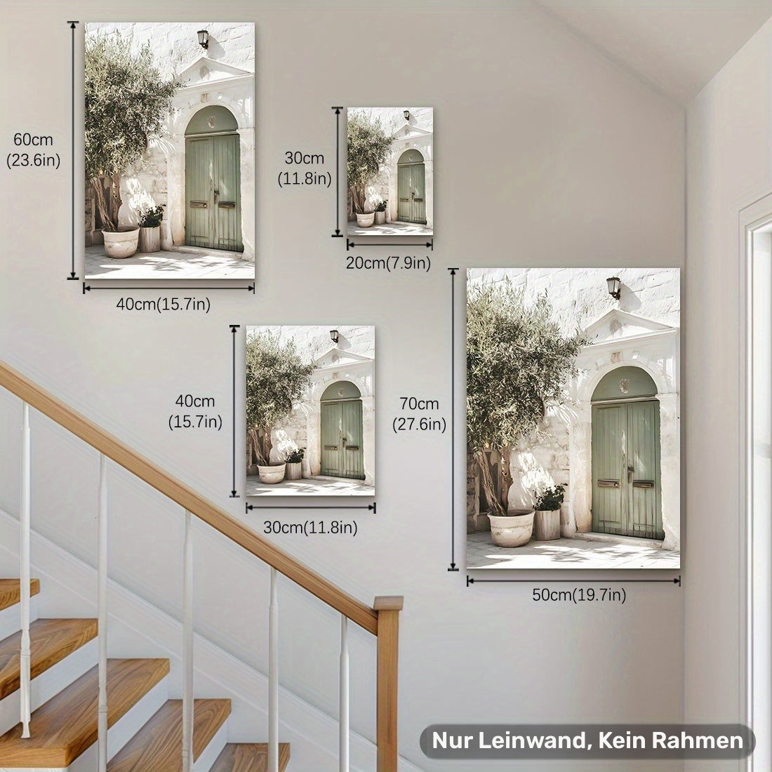 Mediterranes Leinwanddruck-Poster mit Olivenbaum & italienischer Architektur – Rahmenlose Wandkunst in wunderschönen sanften Farben