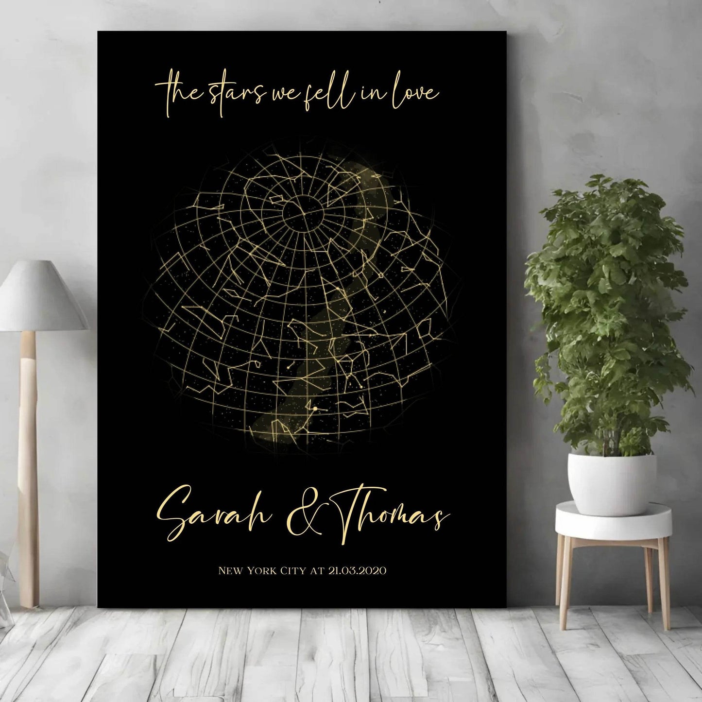 happy-prints.eu - Persönliche Sternenkarte nach Ort und Datum mit Text - in gold und schwarz