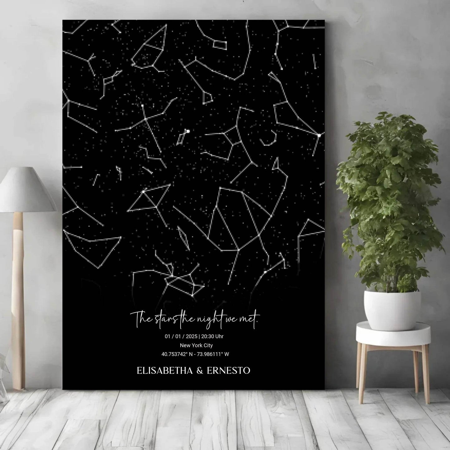 happy-prints.eu - Personalisierte Sternenkarte mit Name, Datum und Ort auf schwarz - verschiedene Größen - als Poster oder mit Rahmen