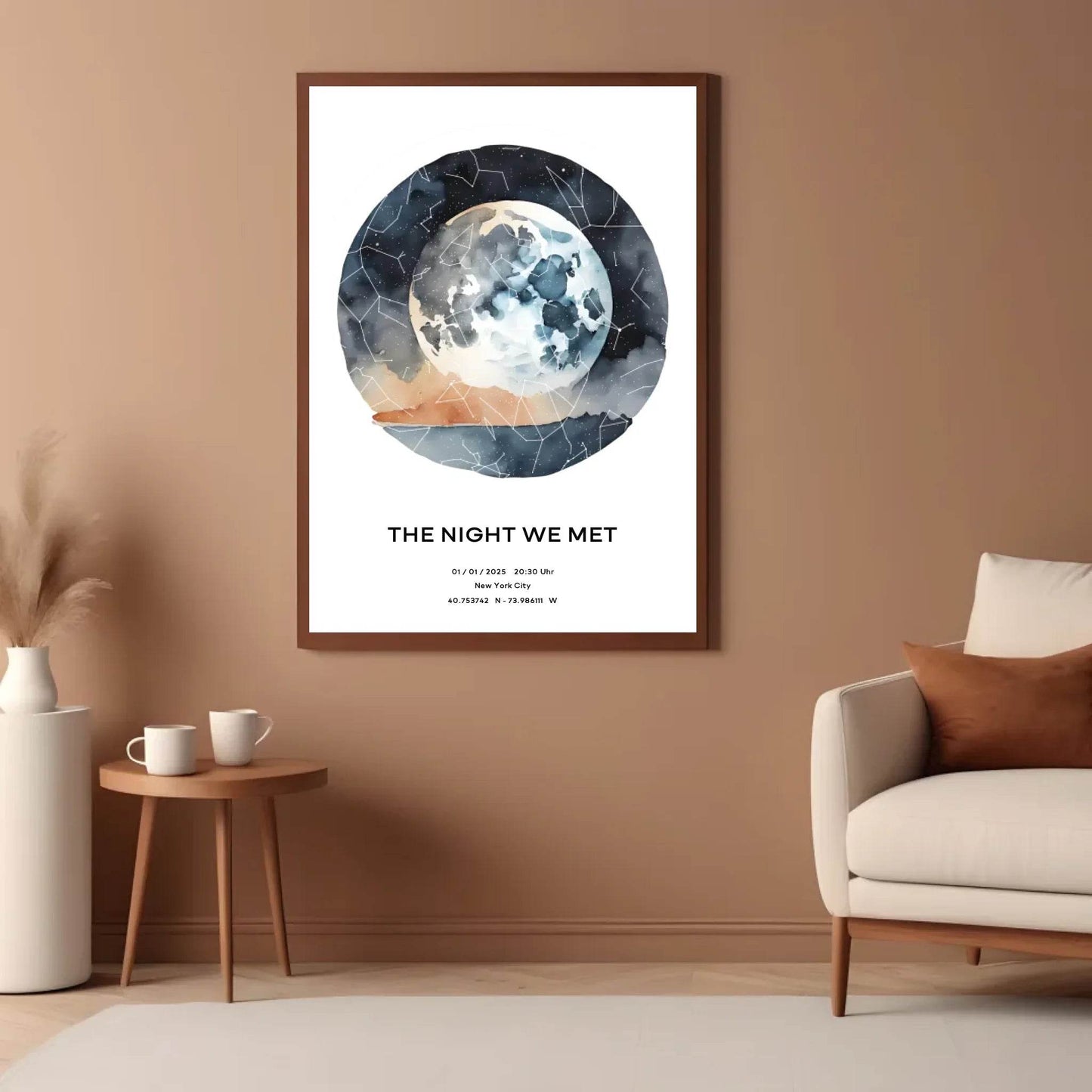 happy-prints.eu - Personalisierte Sternenkarte mit Name, Datum und Ort auf watercolor world - verschiedene Größen - als PDF oder Poster mit oder ohne Rahmen