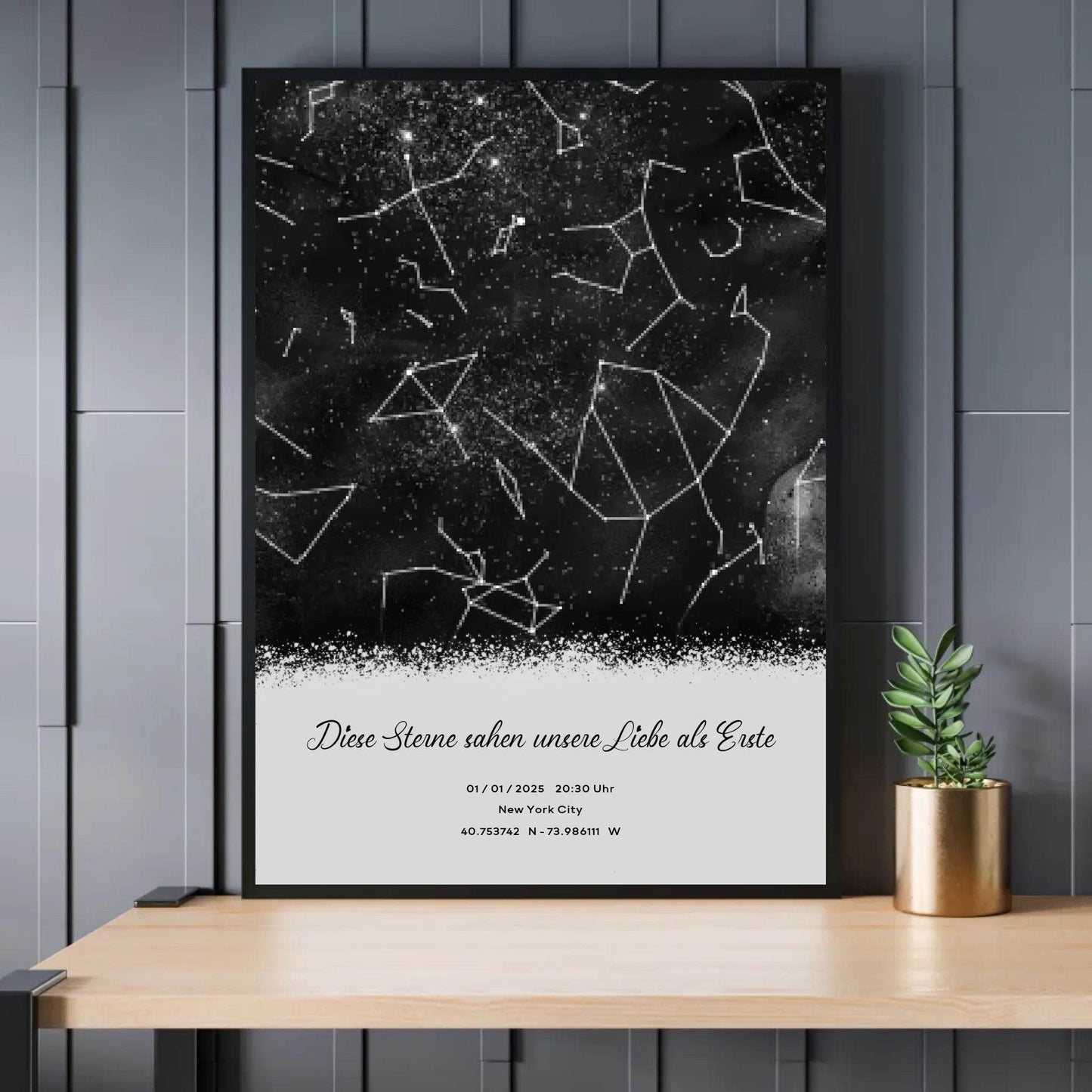happy-prints.eu - Personalisierte Sternenkarte mit Name, Datum und Ort auf schwarz - verschiedene Größen - als Poster oder mit Rahmen