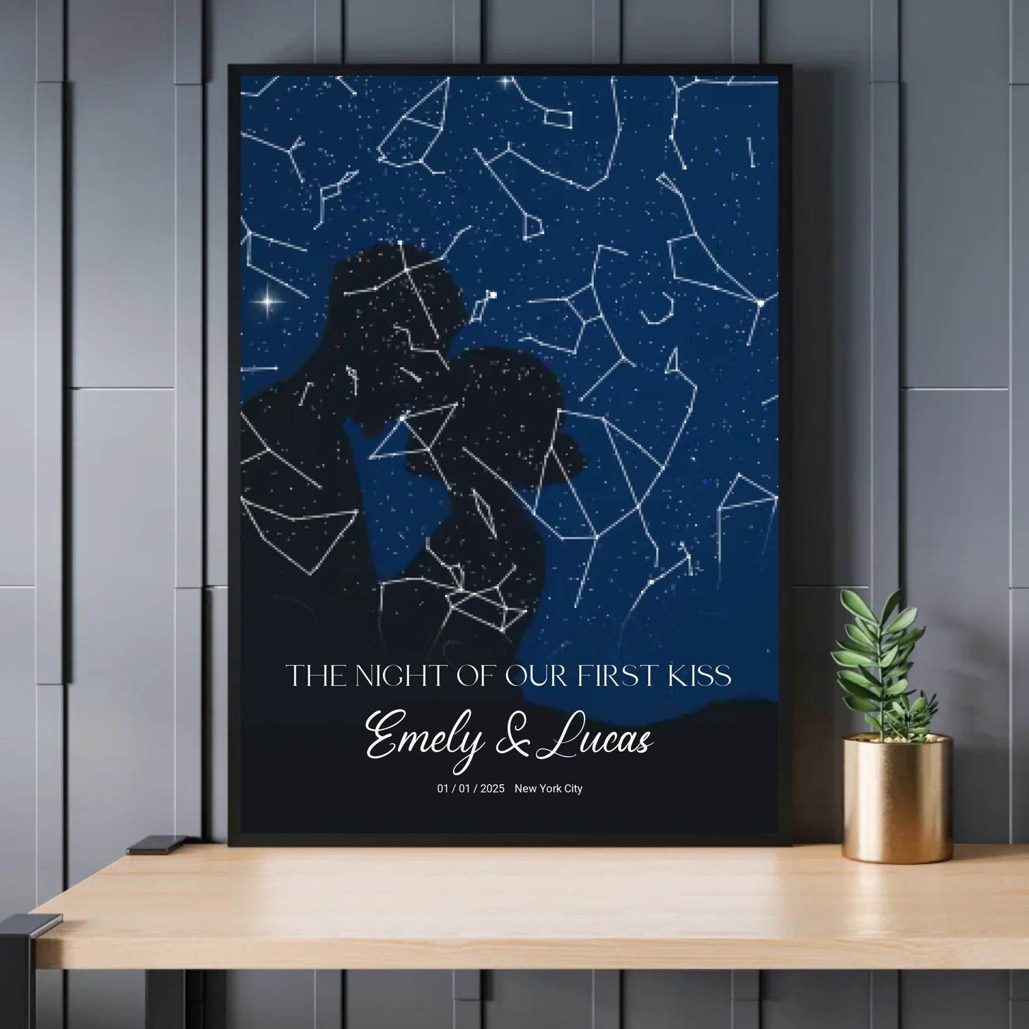 happy-prints.eu - Personalisierte Sternenkarte mit Name, Datum und Ort mit Liebespaar - verschiedene Größen - als Poster oder mit Rahmen