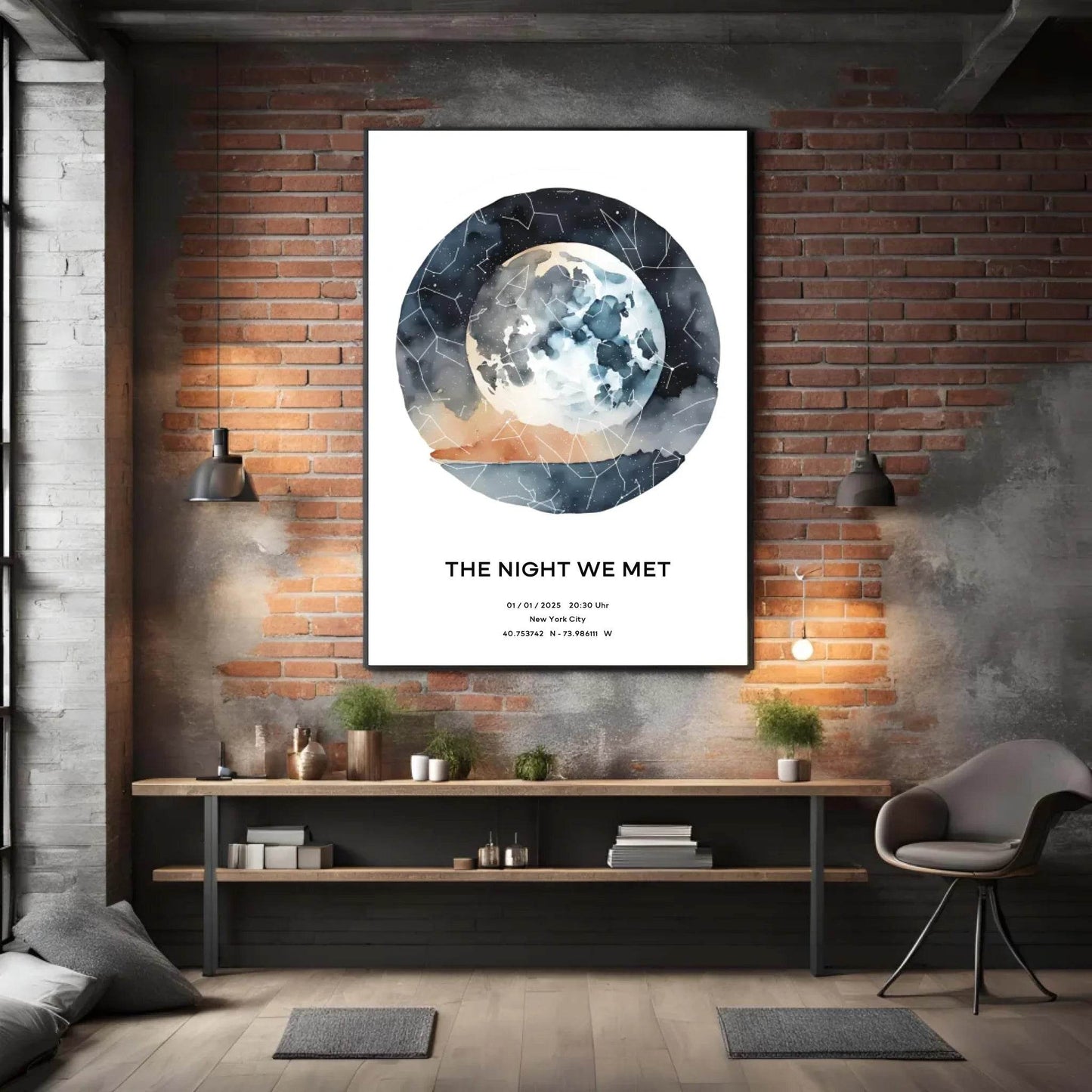 happy-prints.eu - Personalisierte Sternenkarte mit Name, Datum und Ort auf watercolor world - verschiedene Größen - als PDF oder Poster mit oder ohne Rahmen