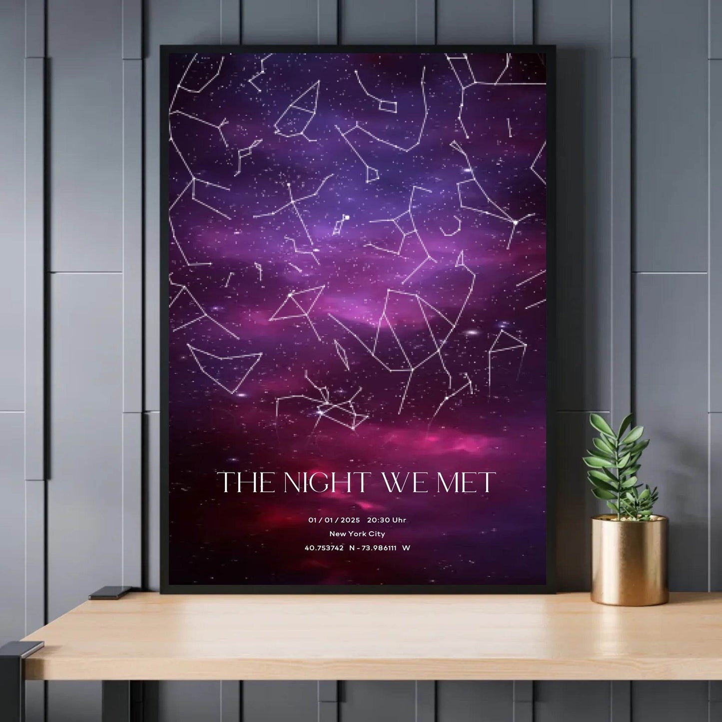 happy-prints.eu - Personalisierte Sternenkarte in tollem lila und pink auf schwarz - als Poster oder als Bild mit Rahmen