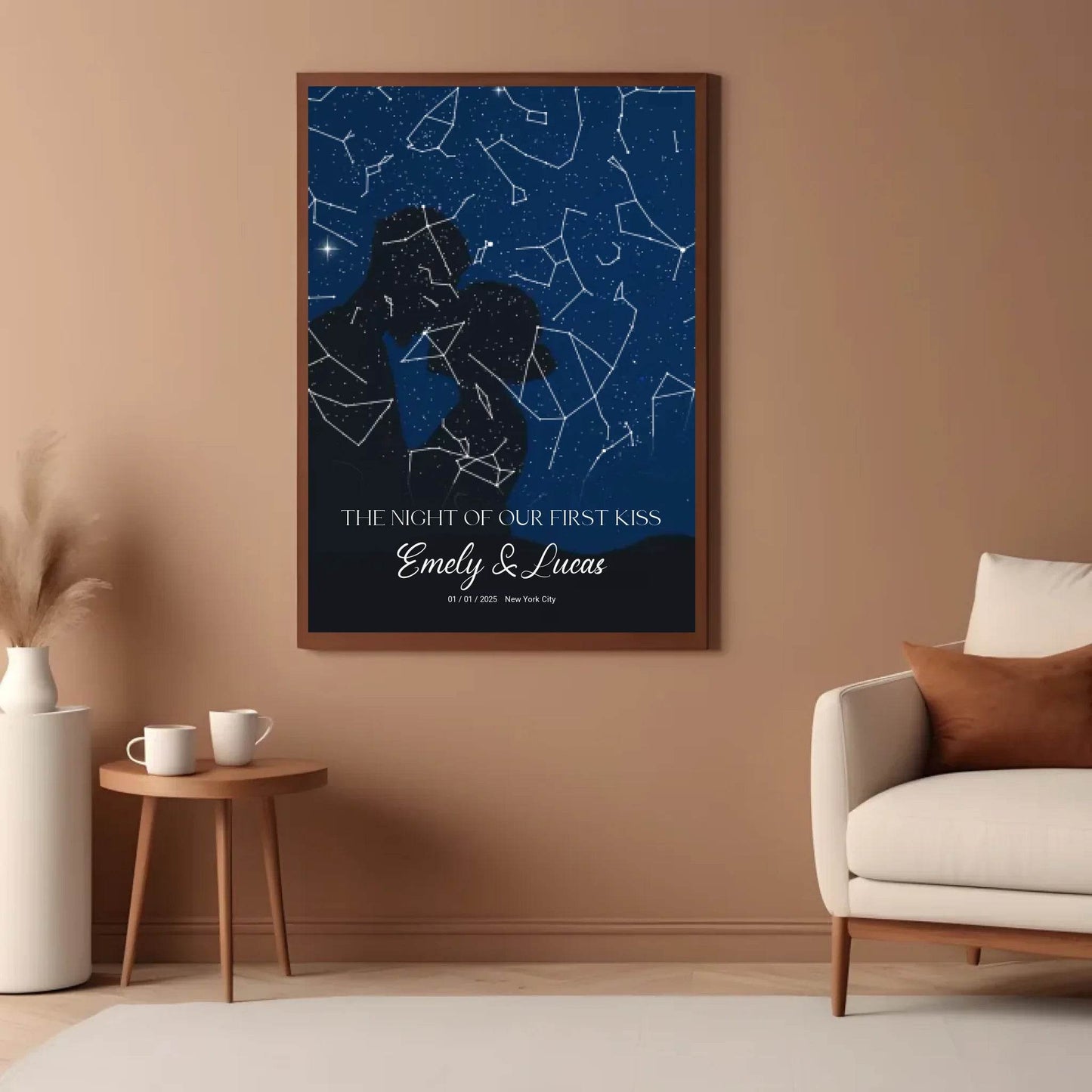 happy-prints.eu - Personalisierte Sternenkarte mit Name, Datum und Ort mit Liebespaar - verschiedene Größen - als Poster oder mit Rahmen