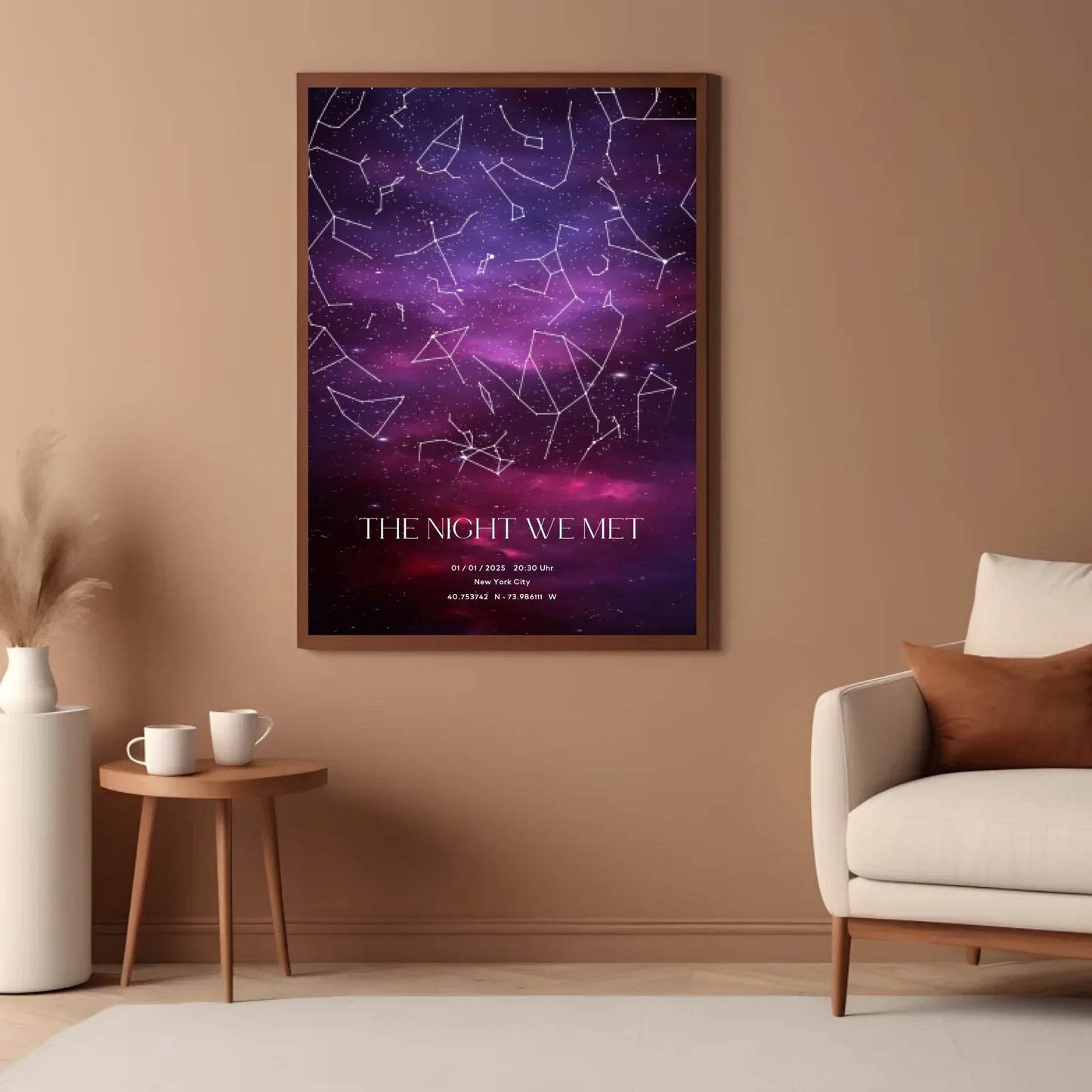 happy-prints.eu - Personalisierte Sternenkarte in tollem lila und pink auf schwarz - als Poster oder als Bild mit Rahmen