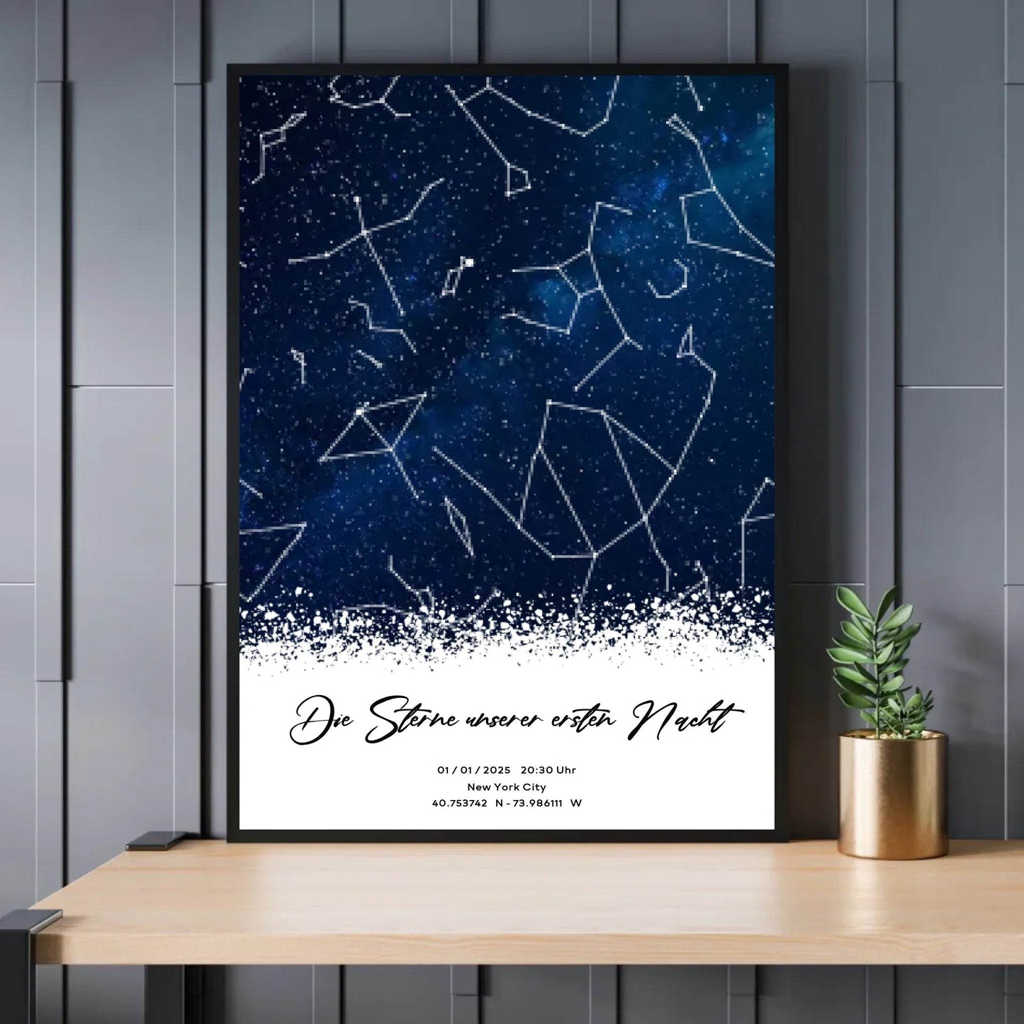 happy-prints.eu - Personalisierte Sternenkarte mit Milchstraße in blau auf navy mit weiß