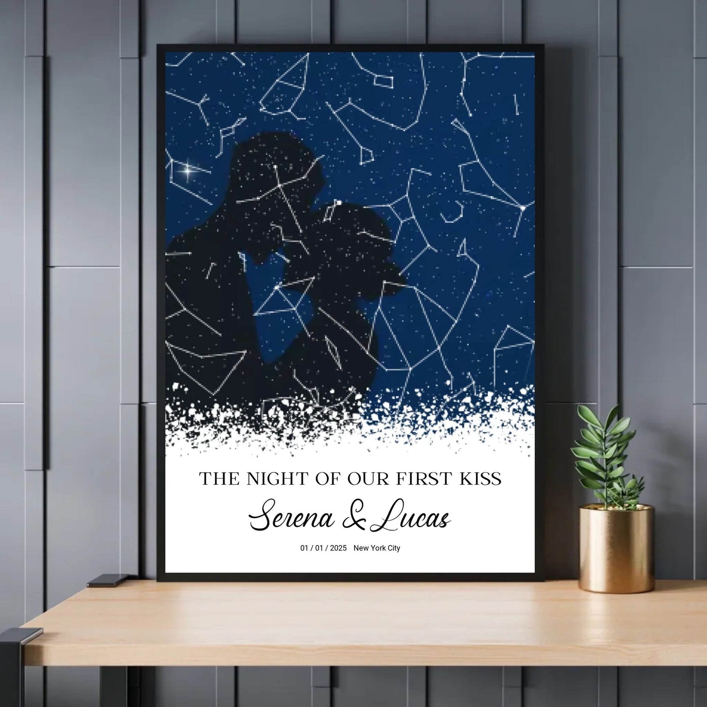 happy-prints.eu - Personalisierte Sternenkarte mit Liebespaar in schwarz auf blau
