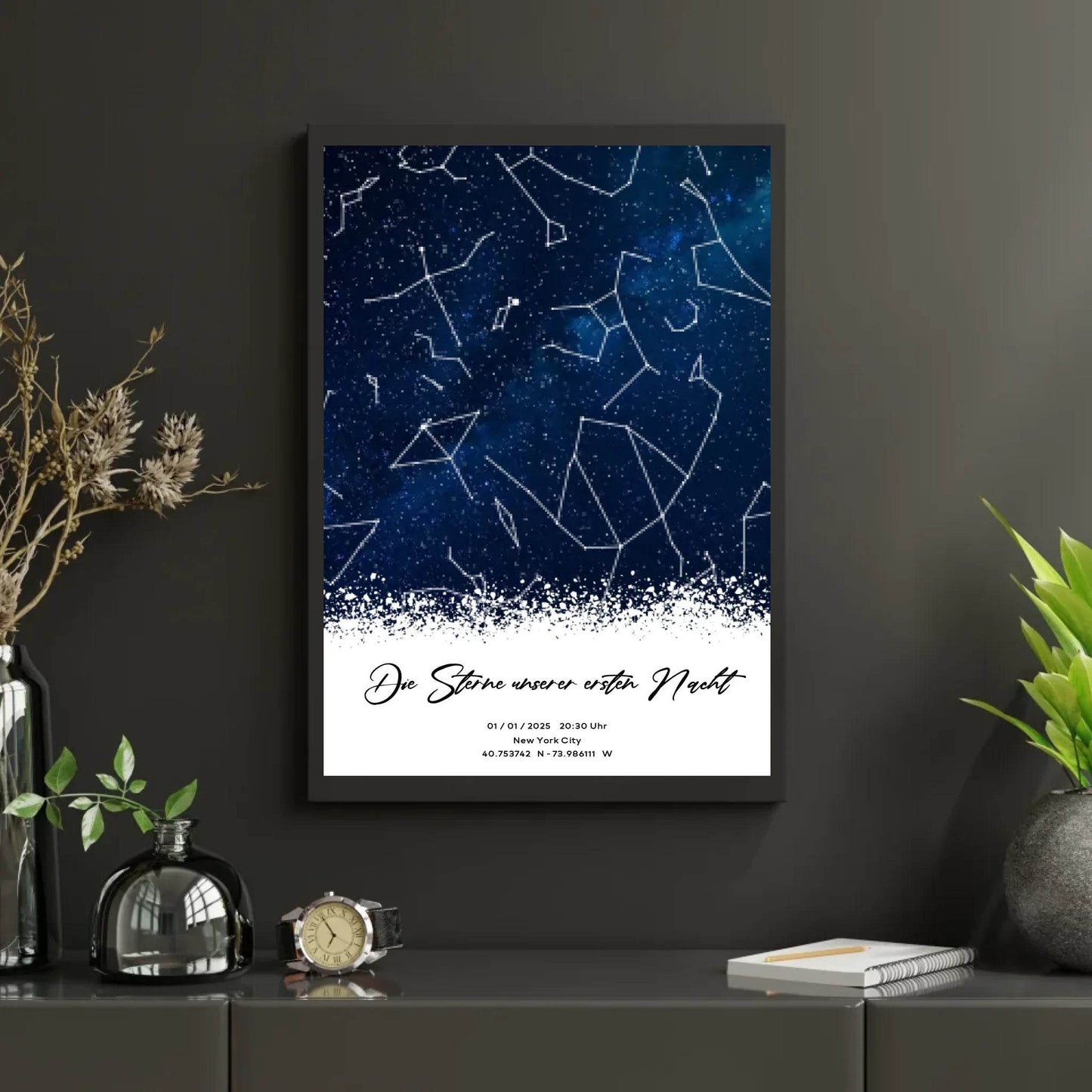 happy-prints.eu - Personalisierte Sternenkarte mit Milchstraße in blau auf navy mit weiß