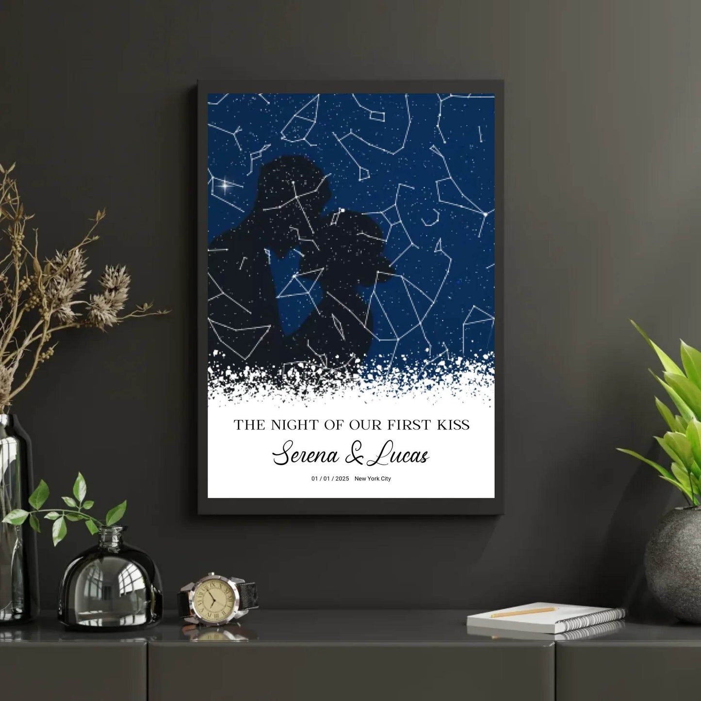 happy-prints.eu - Personalisierte Sternenkarte mit Liebespaar in schwarz auf blau