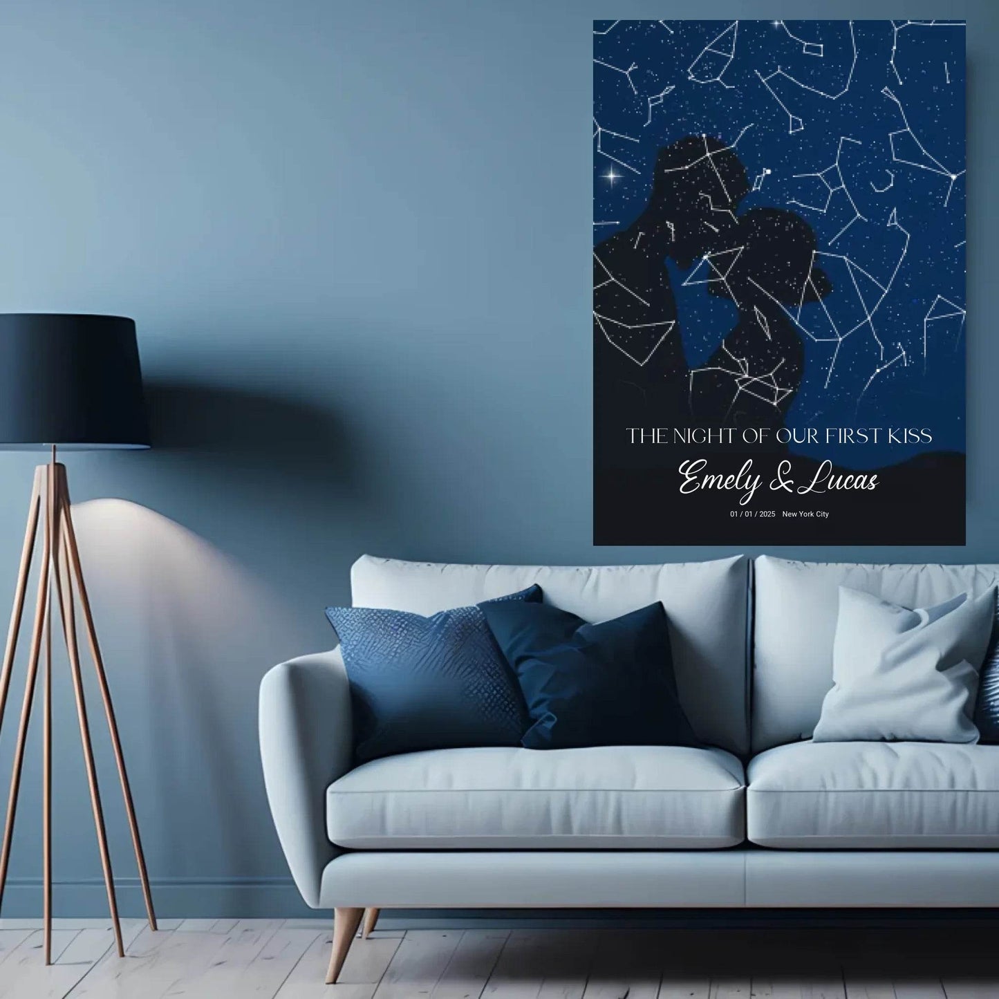 happy-prints.eu - Personalisierte Sternenkarte mit Name, Datum und Ort mit Liebespaar - verschiedene Größen - als Poster oder mit Rahmen
