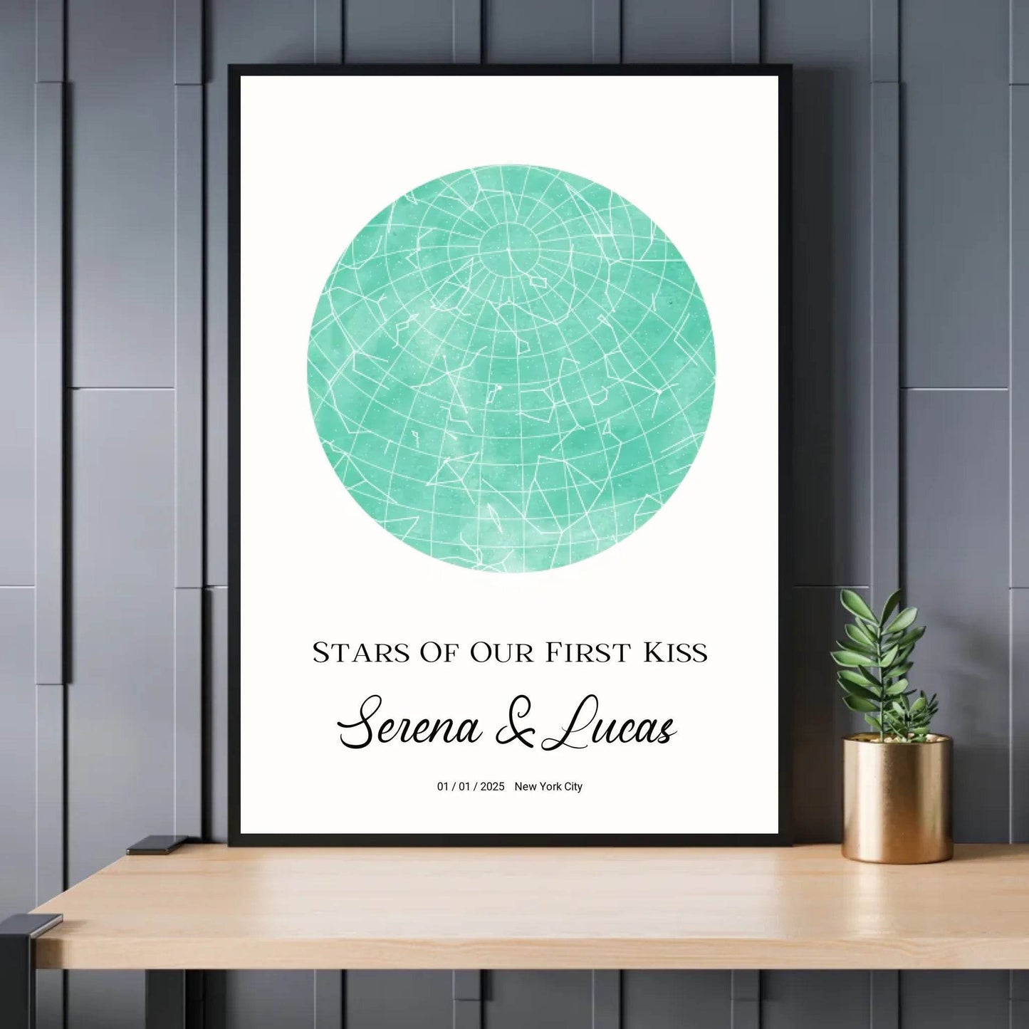 happy-prints.eu - Personalisiertes Sternenbild mit Vollmond in 30 Farben auf hellbeige - als PDF sowie Poster mit und ohne Rahmen