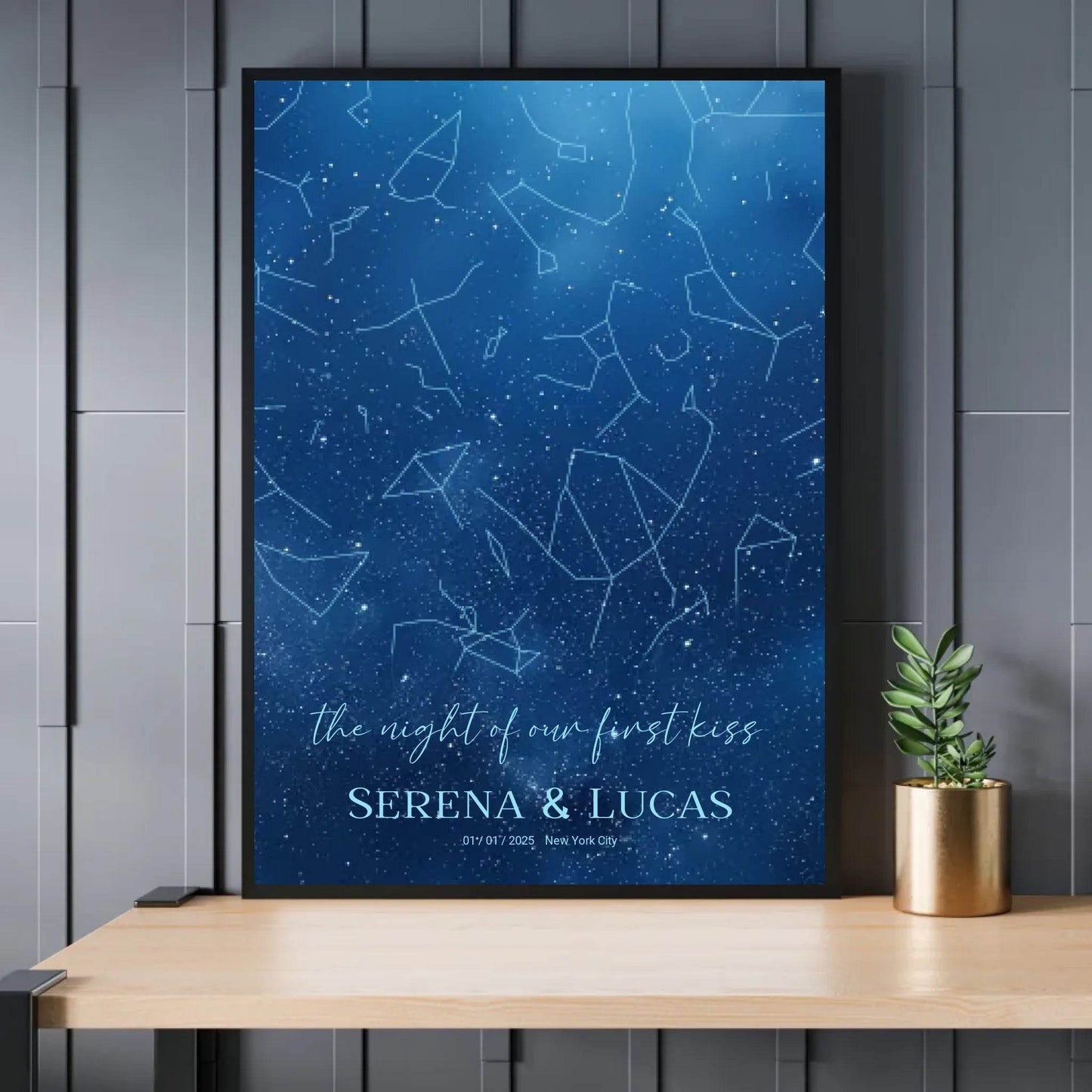 happy-prints.eu - Personalisierte Sternenkarte mit allover Sternenbild in den tollen Farben blau, weiß und navy