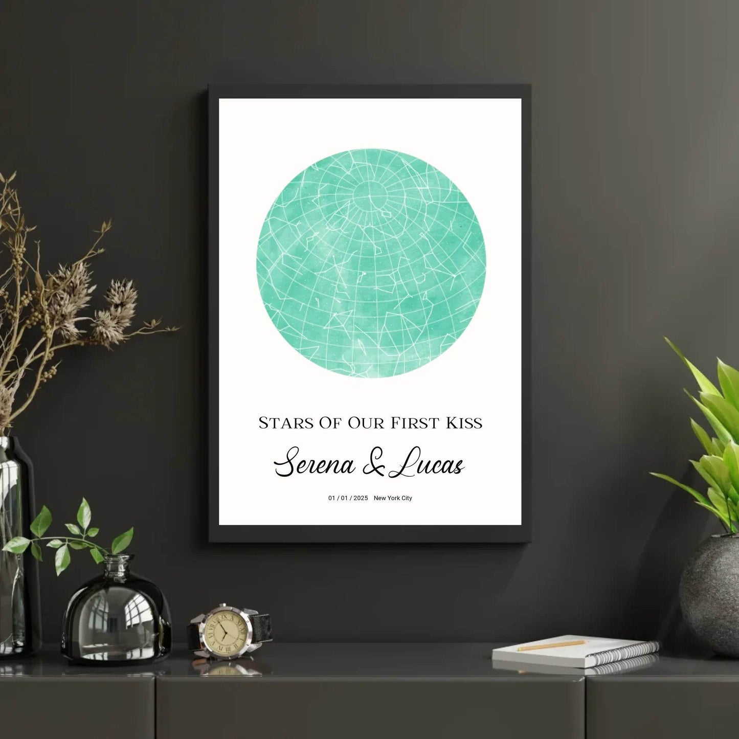 happy-prints.eu - Personalisiertes Sternenbild mit Vollmond in 30 Farben auf hellbeige - als PDF sowie Poster mit und ohne Rahmen