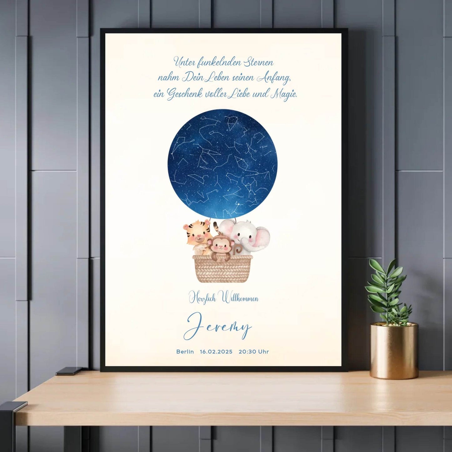 happy-prints.eu - Personalisiertes Sternebild mit Heißluftballon im Sternenhimmel