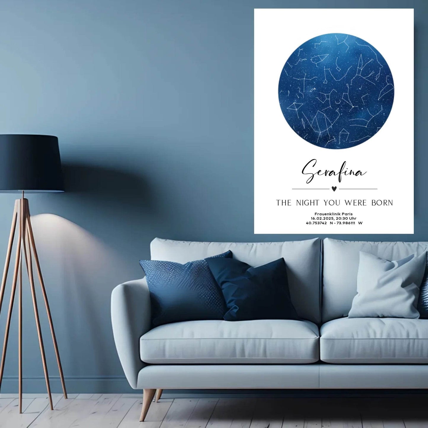 happy-prints.eu - Personalisierte Sternenkarte auf weiß - minimalistisches Design