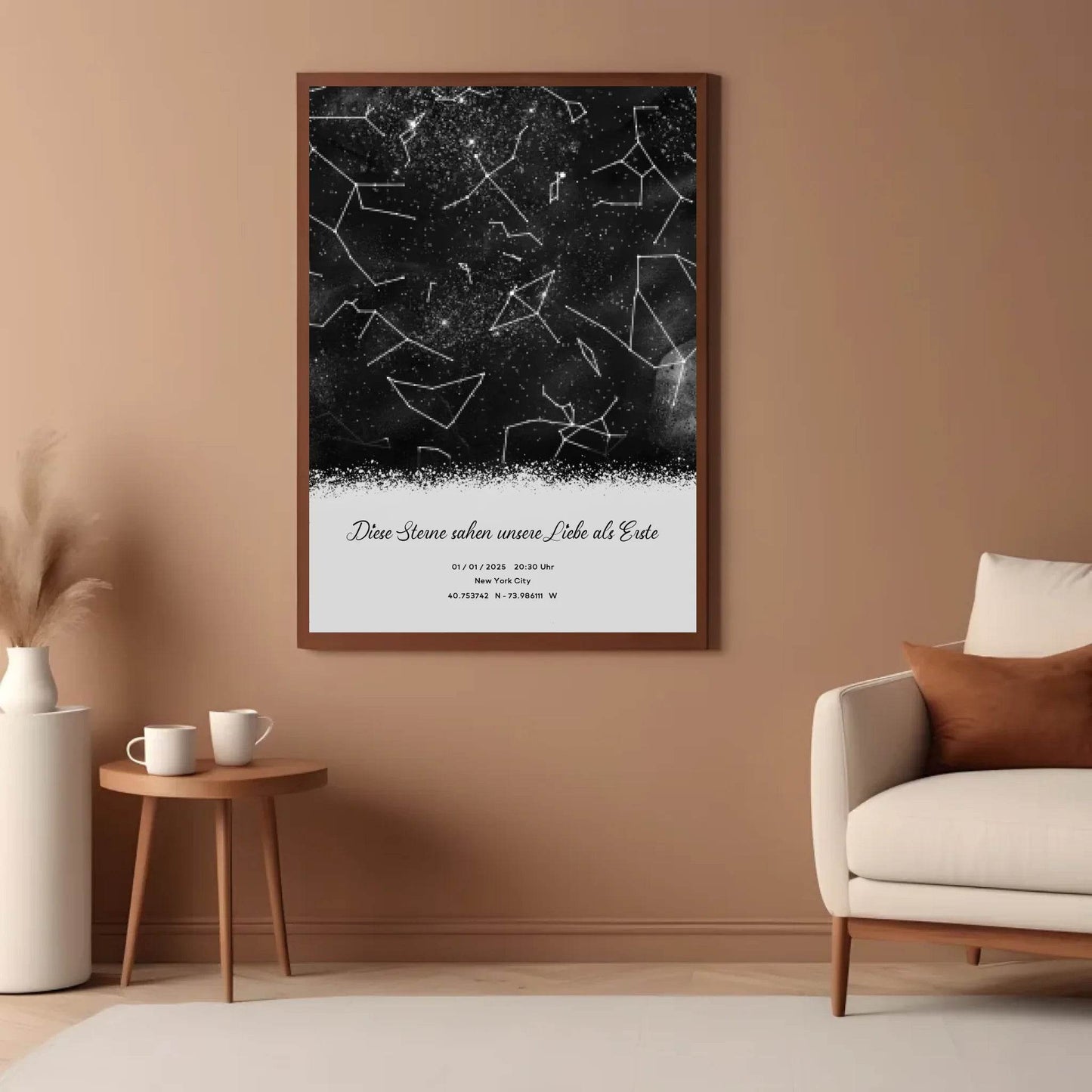happy-prints.eu - Personalisierte Sternenkarte mit Name, Datum und Ort auf schwarz - verschiedene Größen - als Poster oder mit Rahmen