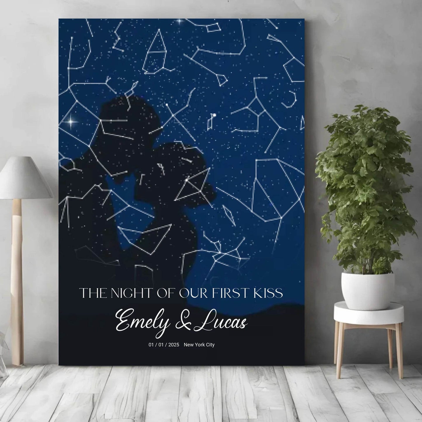 happy-prints.eu - Personalisierte Sternenkarte mit Name, Datum und Ort mit Liebespaar - verschiedene Größen - als Poster oder mit Rahmen